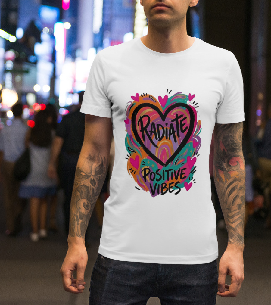 Radiate Positive Vibes Colorful Heart Shape T-Shirt