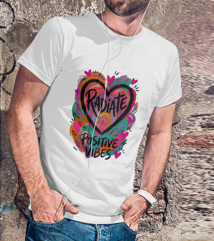 Radiate Positive Vibes Colorful Heart Shape T-Shirt