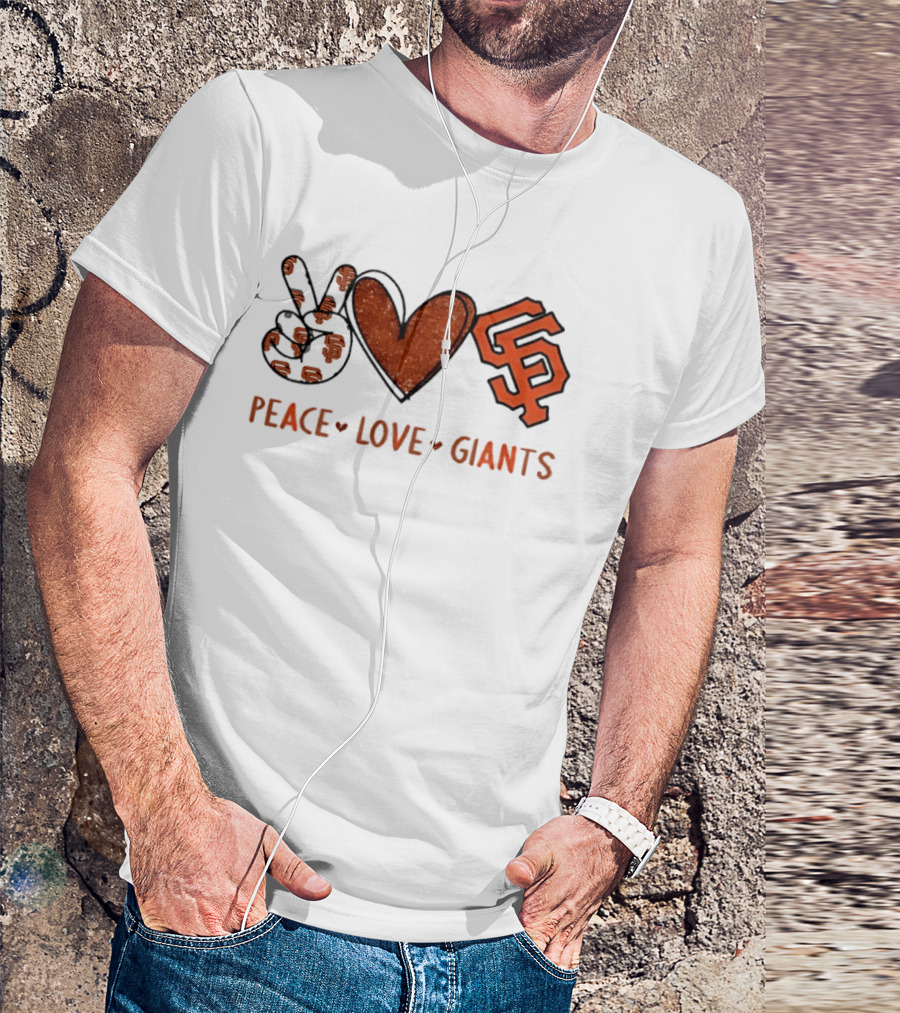 San Francisco Giants Peace Love SF Hand Sign Heart Shape T-Shirt