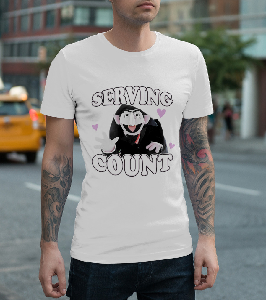 Serving Count Cartoon Vampire Hearts T-Shirt
