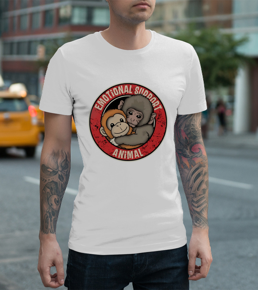 Emotional Support Animal Monkey Punch Hugging Sticker T-Shirt