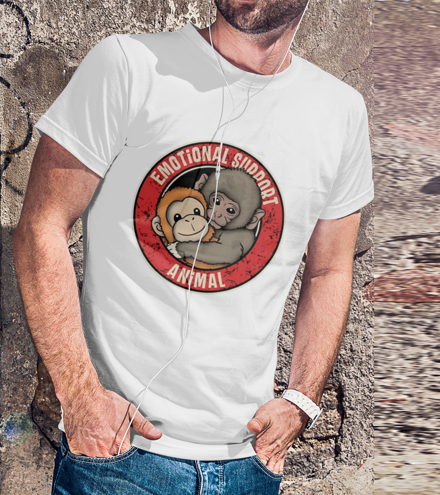 Emotional Support Animal Monkey Punch Hugging Sticker T-Shirt