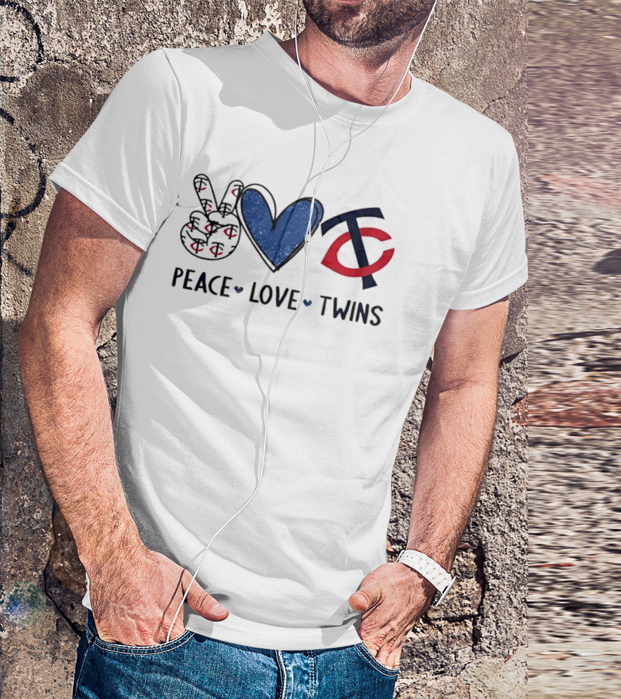 PEACE LOVE TWINS Hand Sign Heart Shape TC Logo Minnesota Twins T-Shirt
