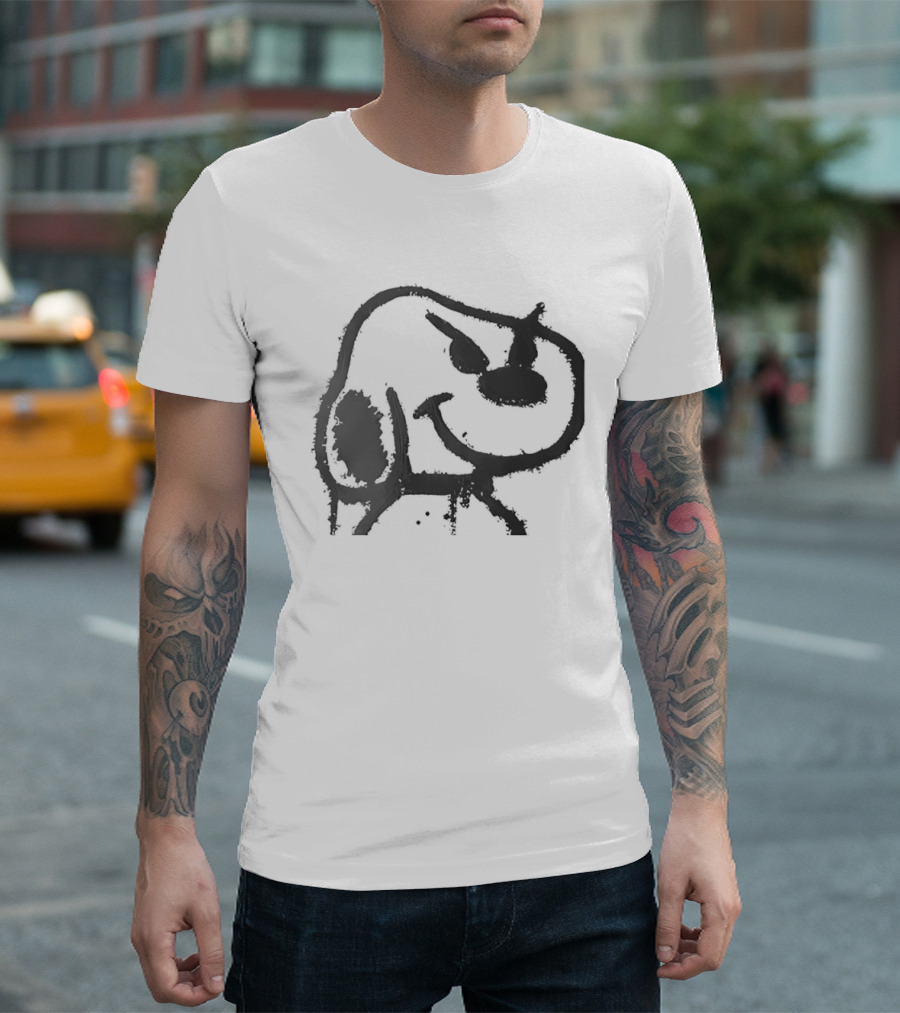 Snoopy Minimalist Outline Feeding Sketch T-Shirt