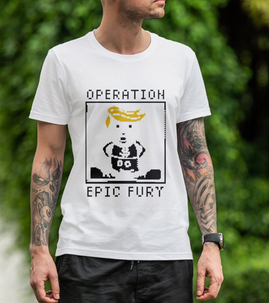 Operation Epic Fury Trump Cartoon Blocky Style Yellow Hair T-Shirt