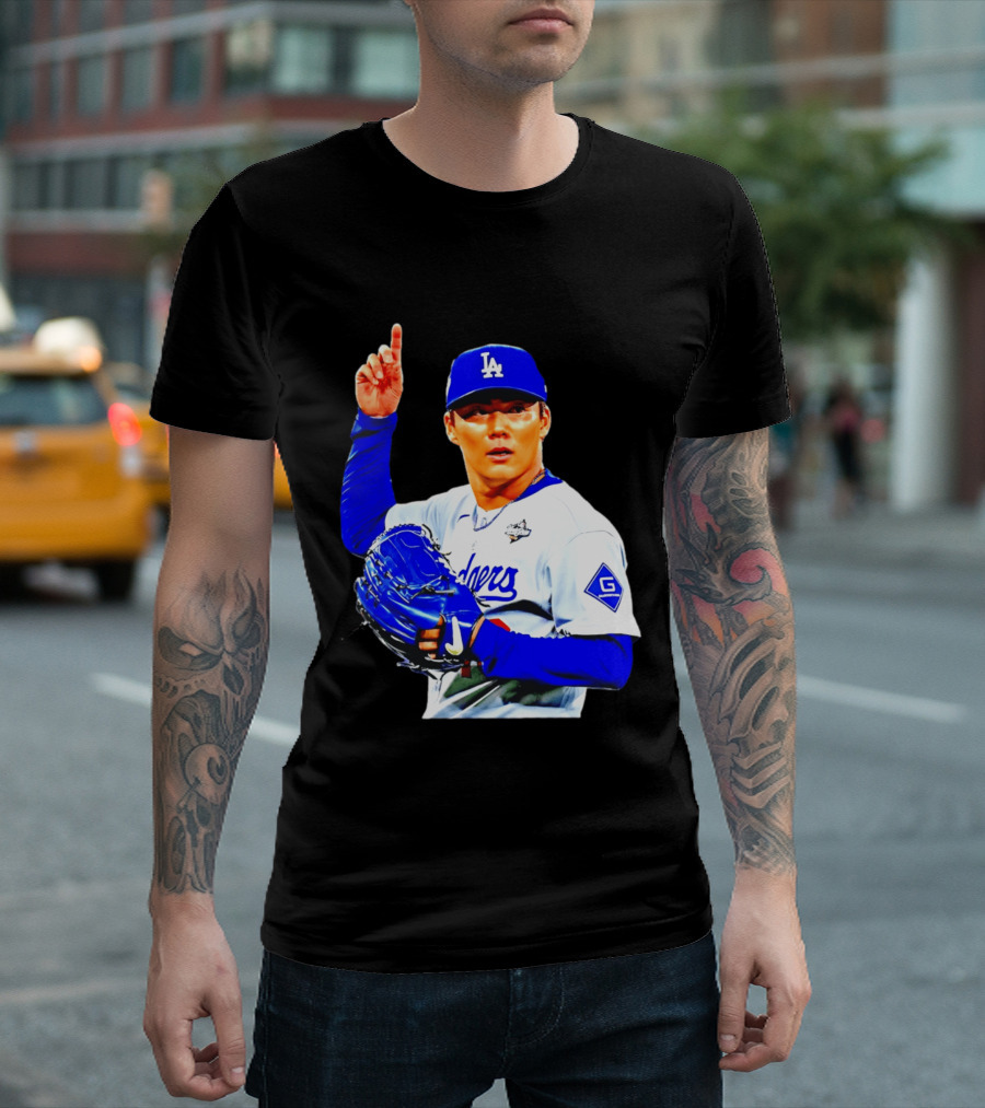 Yoshinobu Yamamoto '26 Los Angeles Dodgers Player Blue Glove T-Shirt