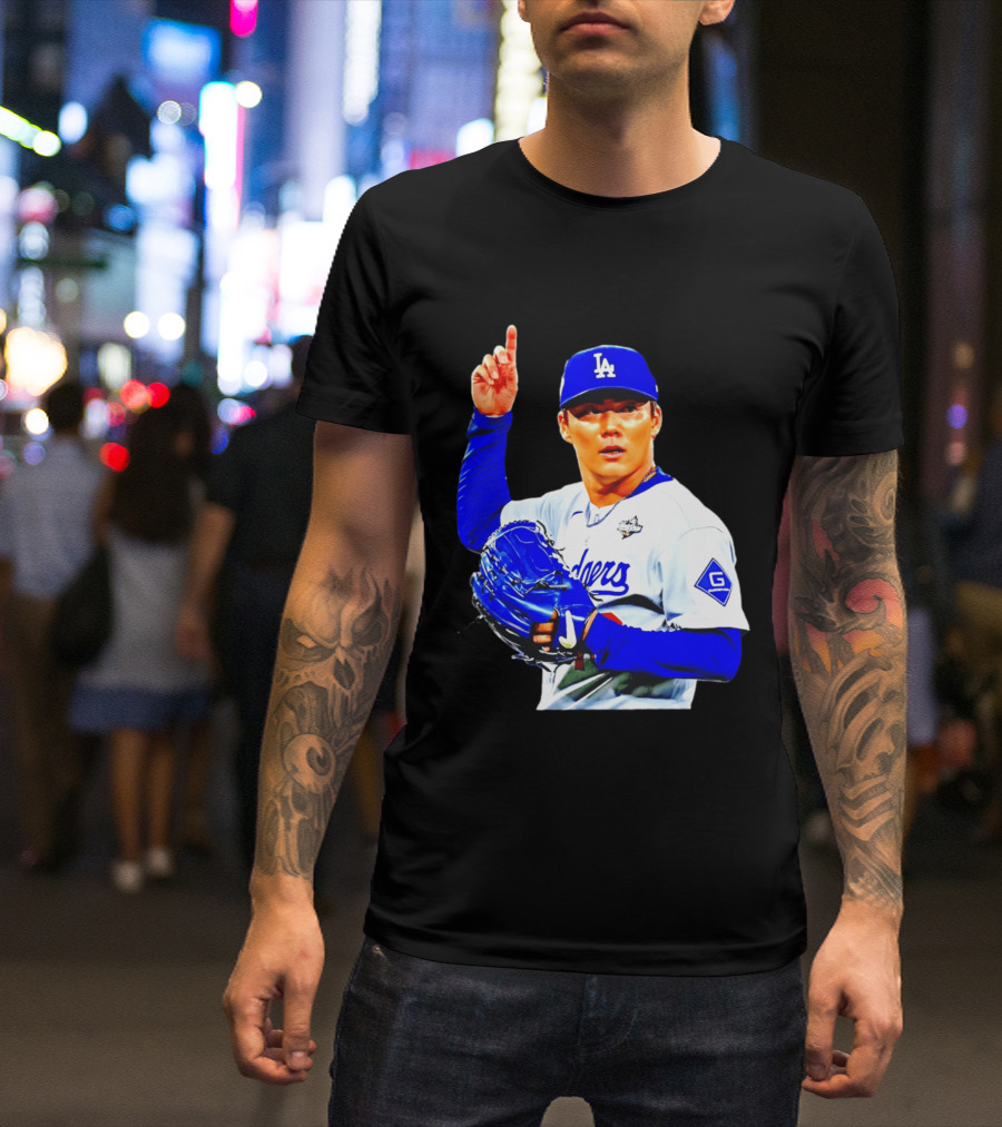 Yoshinobu Yamamoto '26 Los Angeles Dodgers Player Blue Glove T-Shirt