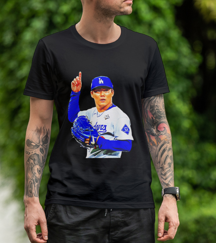 Yoshinobu Yamamoto '26 Los Angeles Dodgers Player Blue Glove T-Shirt