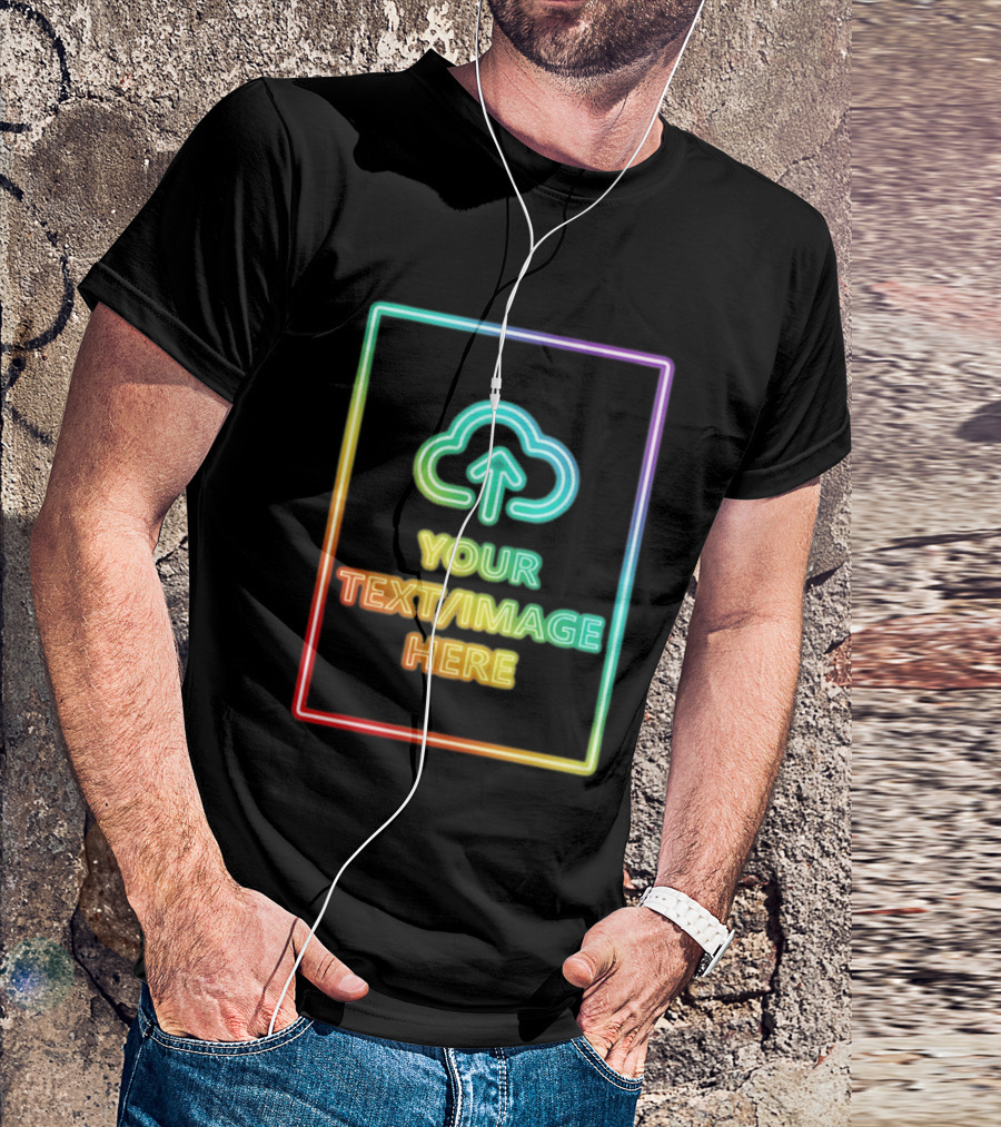 Your Text Image Here Neon Light Cloud Upload T-Shirt