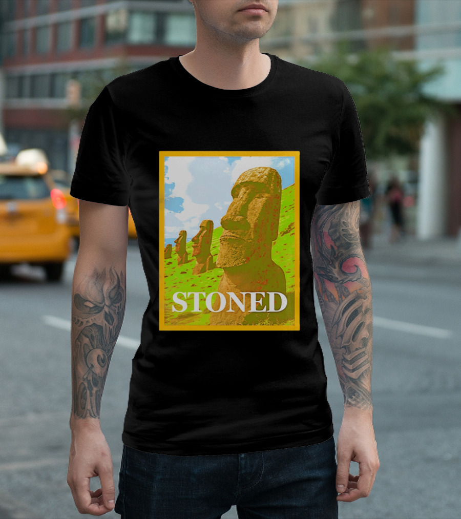 Stoned Moai Statue Easter Island Head Print T-Shirt