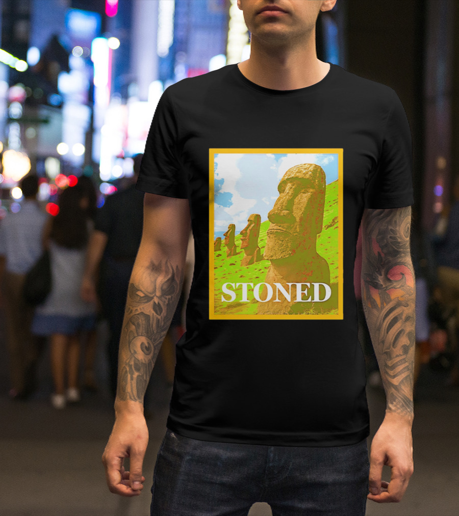 Stoned Moai Statue Easter Island Head Print T-Shirt