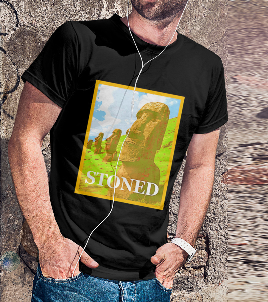 Stoned Moai Statue Easter Island Head Print T-Shirt