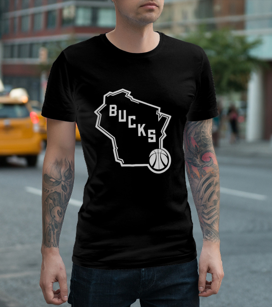 Milwaukee Bucks State Outline With Basketball T-Shirt