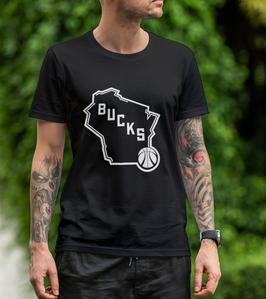 Milwaukee Bucks State Outline With Basketball T-Shirt