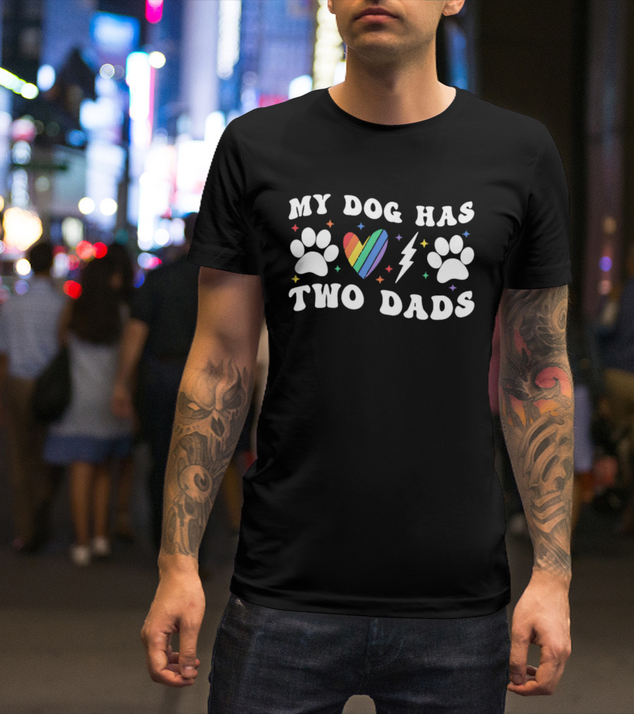 My Dog Has Two Dads Rainbow Heart Paw Prints LGBT Pride T-Shirt