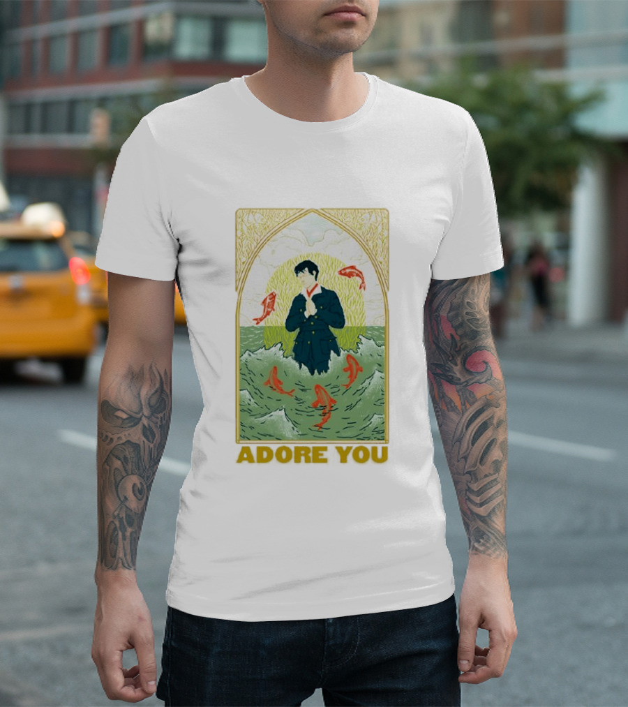 Adore You Iconic Pose Surrounded By Fish And Waves T-Shirt