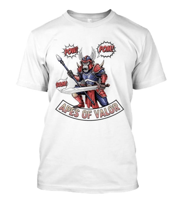 Apes Of Valor Pow Pom Bam Warrior Armor Battle Scene T-Shirt