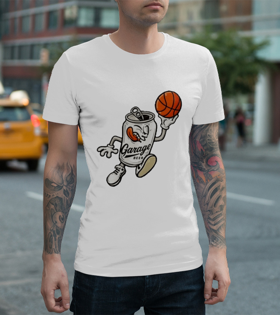 Garage Beer Can Basketball Cartoon T-Shirt