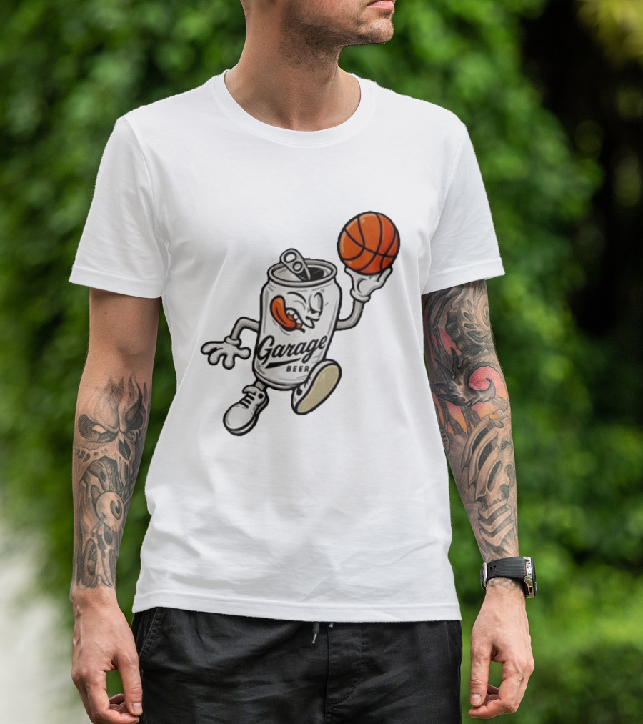 Garage Beer Can Basketball Cartoon T-Shirt