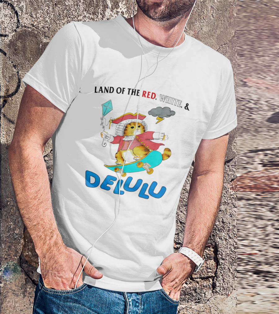 Land Of The Red White And Delulu Cat Pirate Skateboard Kite T-Shirt