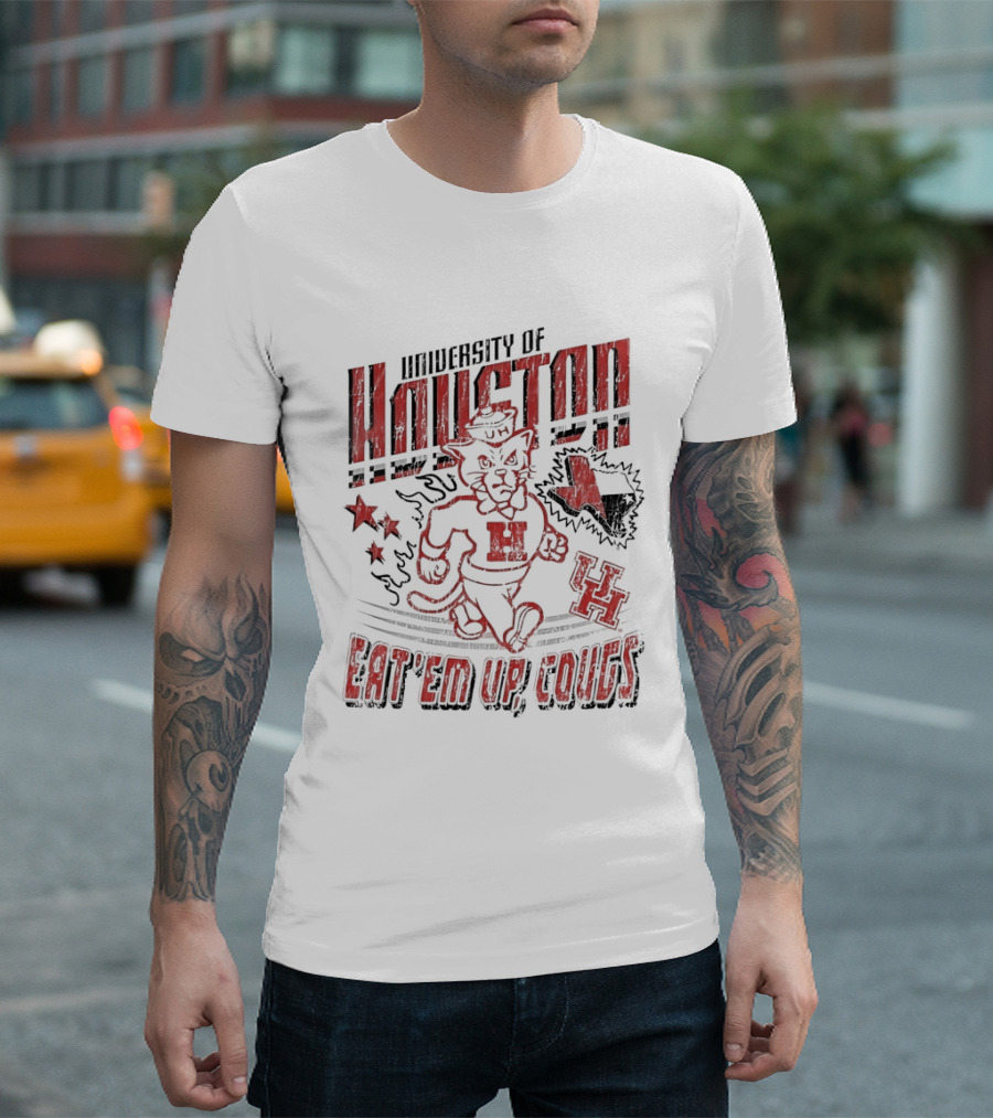 University Of Houston Eat 'Em Up Cougs Runnin' Houston Cougar Texas Stars And Paw T-Shirt