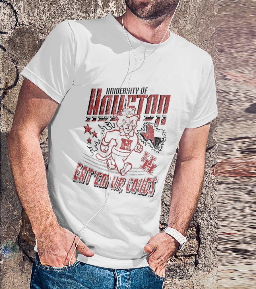 University Of Houston Eat 'Em Up Cougs Runnin' Houston Cougar Texas Stars And Paw T-Shirt