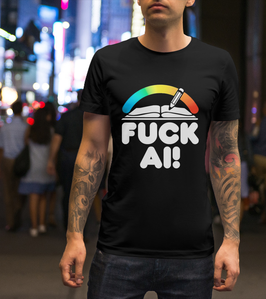 FUCK AI Open Book With Rainbow Pencil T-Shirt