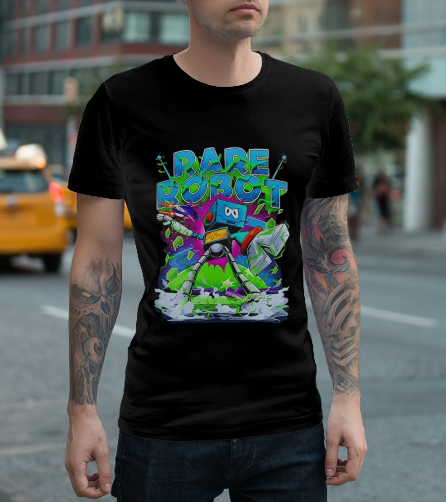RARE ROBOT 555 Futuristic Retro Neon Style Robot Explosion T-Shirt