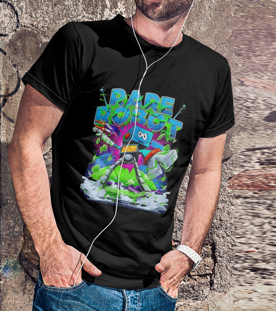 RARE ROBOT 555 Futuristic Retro Neon Style Robot Explosion T-Shirt