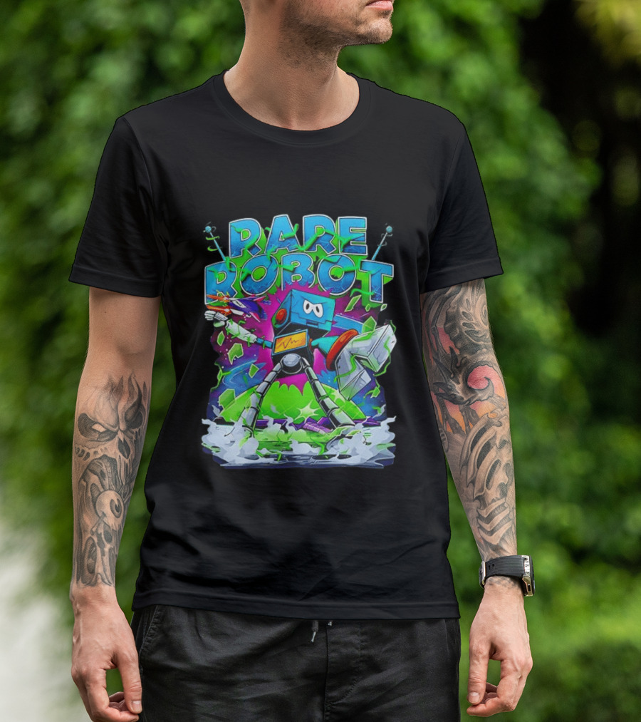 RARE ROBOT 555 Futuristic Retro Neon Style Robot Explosion T-Shirt