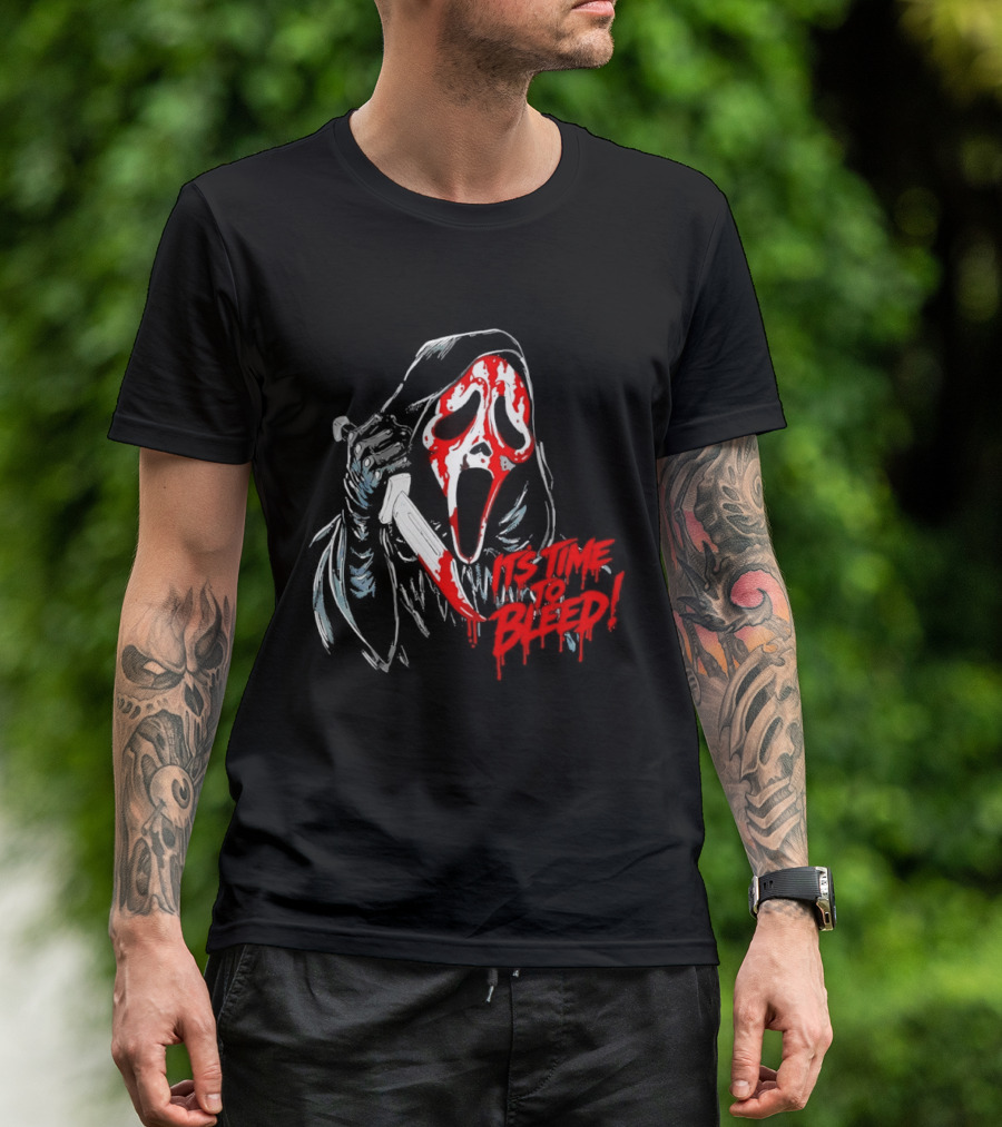 Ghost Face Time To Bleed Horror Iconic Scream Mask T-Shirt
