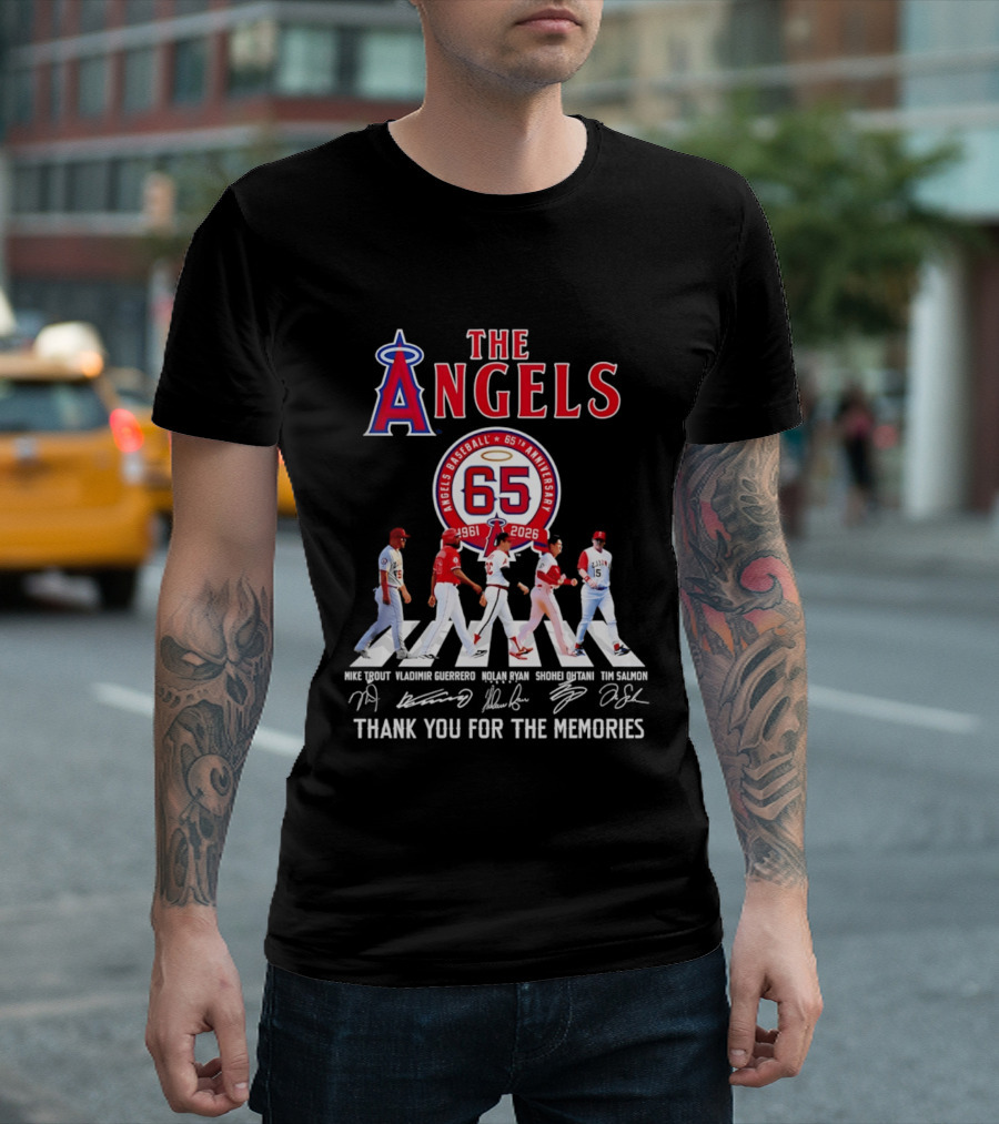 The Angels Baseball 65th Anniversary 1961 2026 Thank You For The Memories Mike Trout Vladimir Guerrero Nolan Ryan Shohei Ohtani Tim Salmon T-Shirt