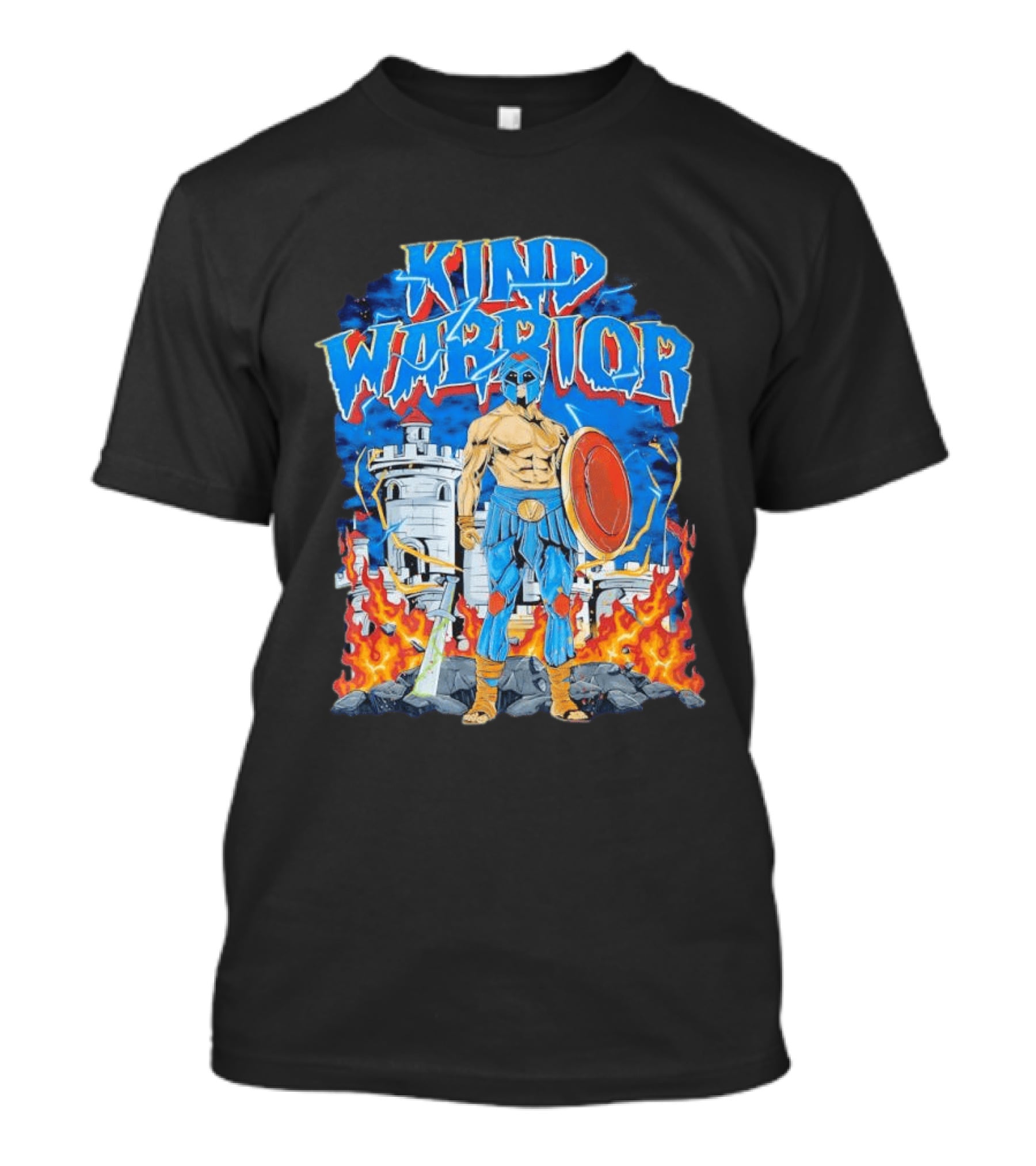 Kind Warrior Castle Flames Comic Hero T-Shirt
