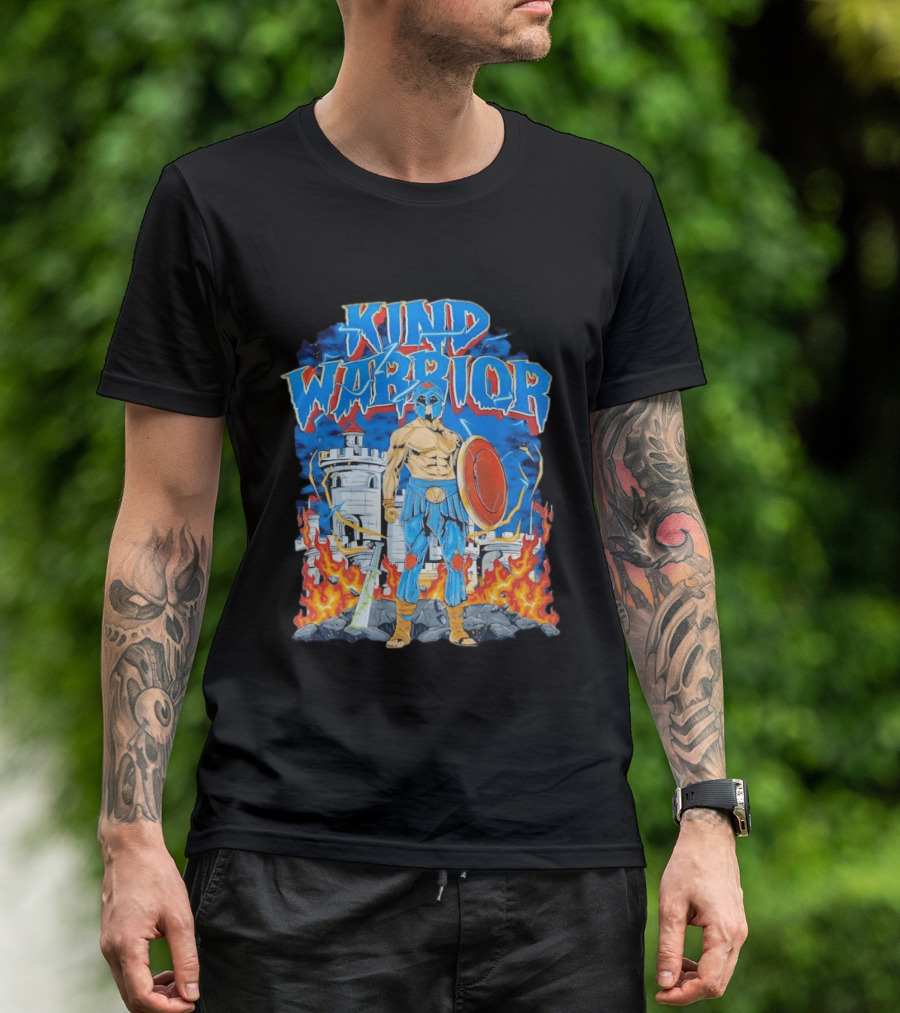 Kind Warrior Castle Flames Comic Hero T-Shirt