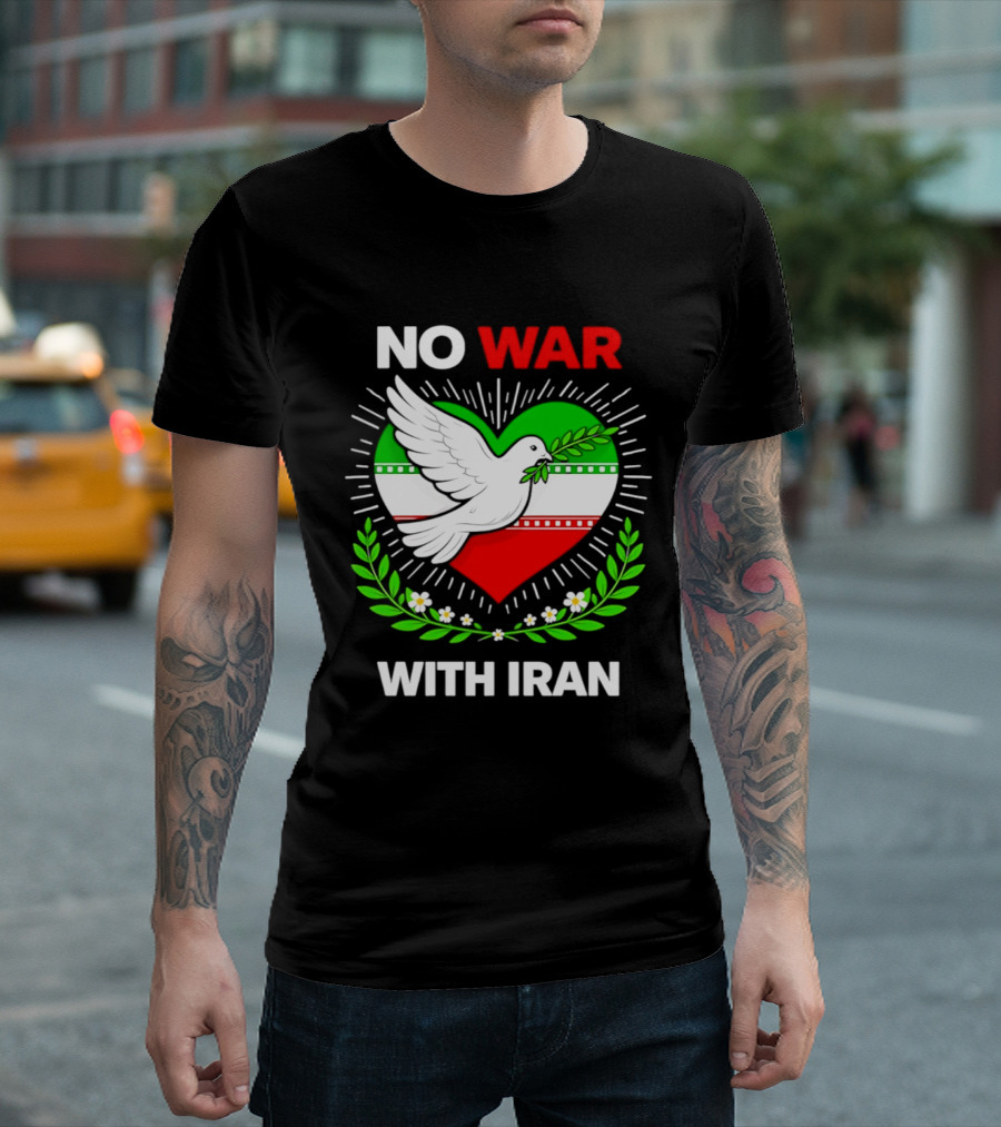 No War With Iran Dove Peace Heart Flag T-Shirt