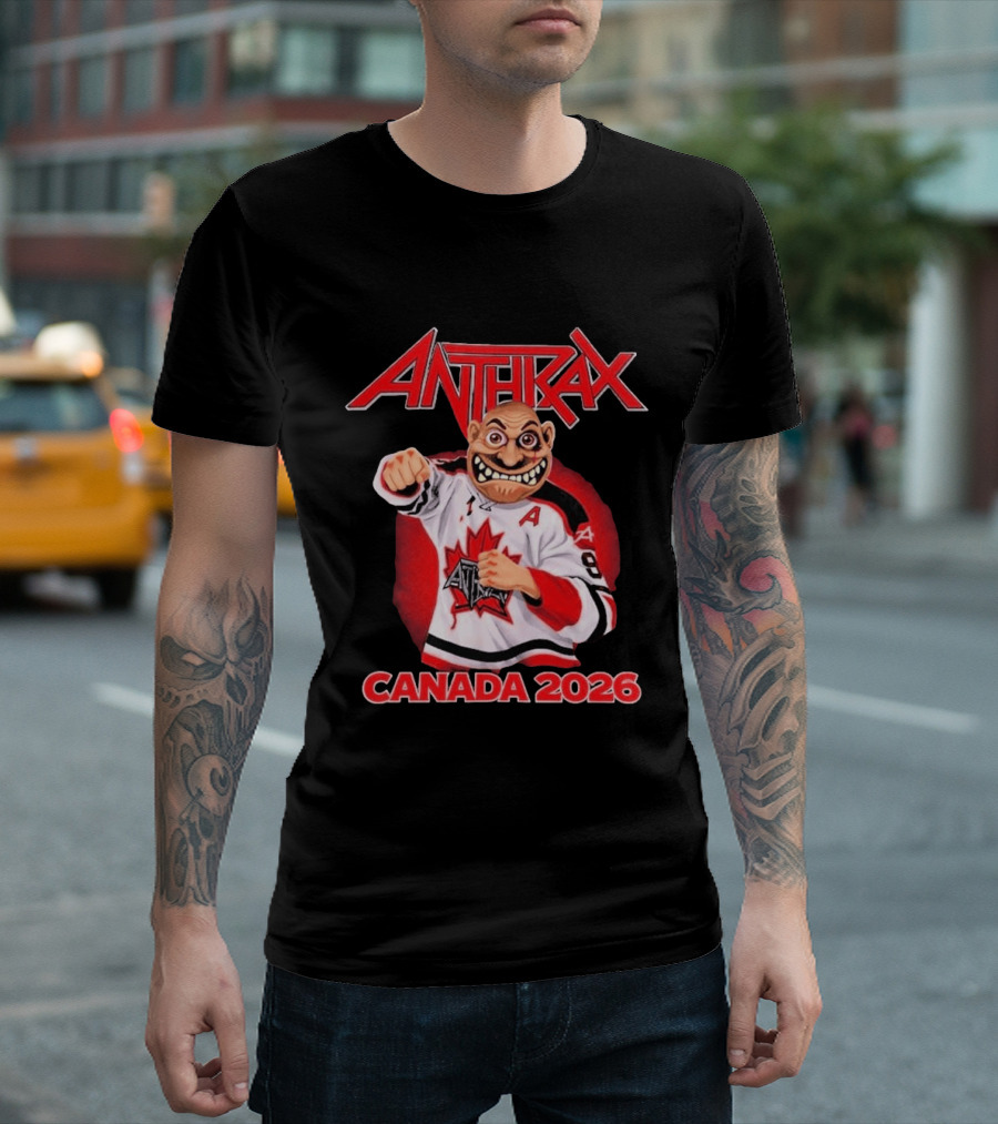 Anthrax Canada 2026 Tour No Man Hockey Player Elbows Up T-Shirt