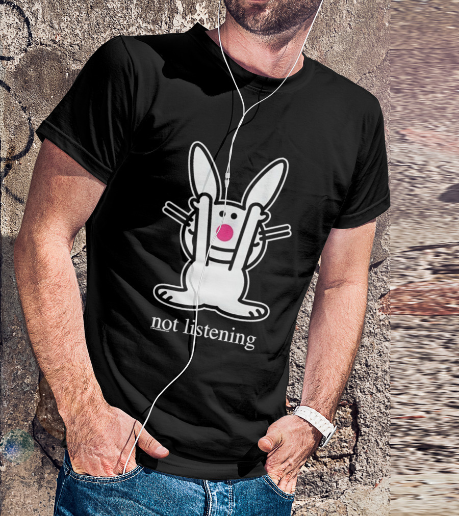 Bunny Not Listening Playful Ears Up Cartoon T-Shirt