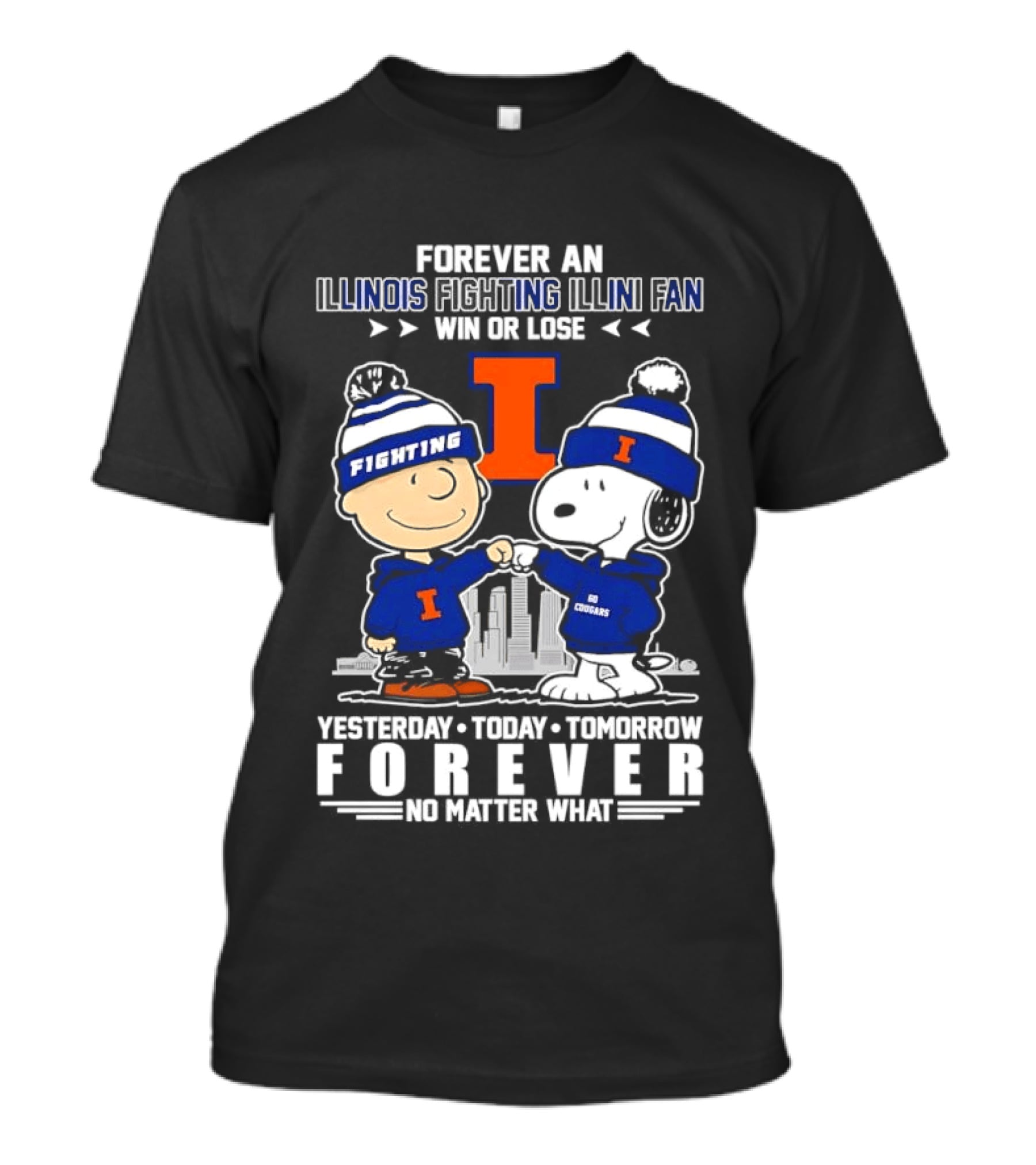 Illinois Fighting Illini Fan Snoopy Charlie Brown Forever Yesterday Today Tomorrow T-Shirt