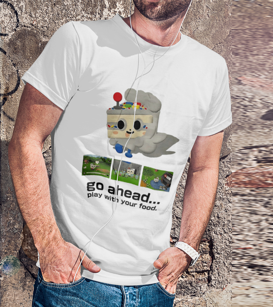 Go Ahead Play With Your Food Fun Cake Character Adventure Scenes T-Shirt
