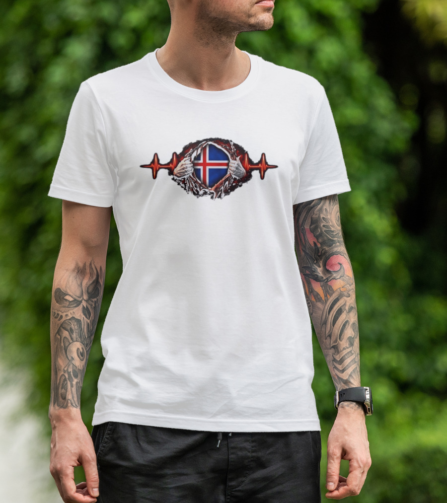 Iceland Heartbeat Flag Reality Glitch T-Shirt