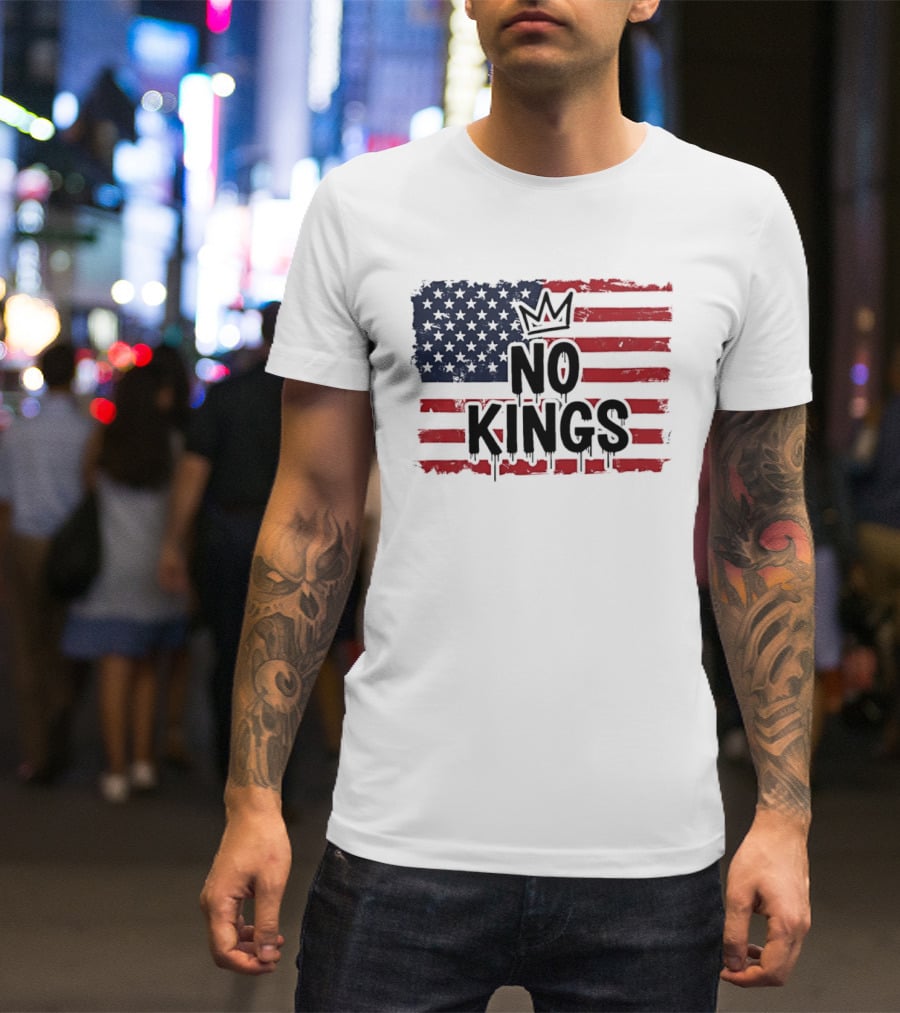 No Kings In America US Flag With Crown Melting Effect T-Shirt