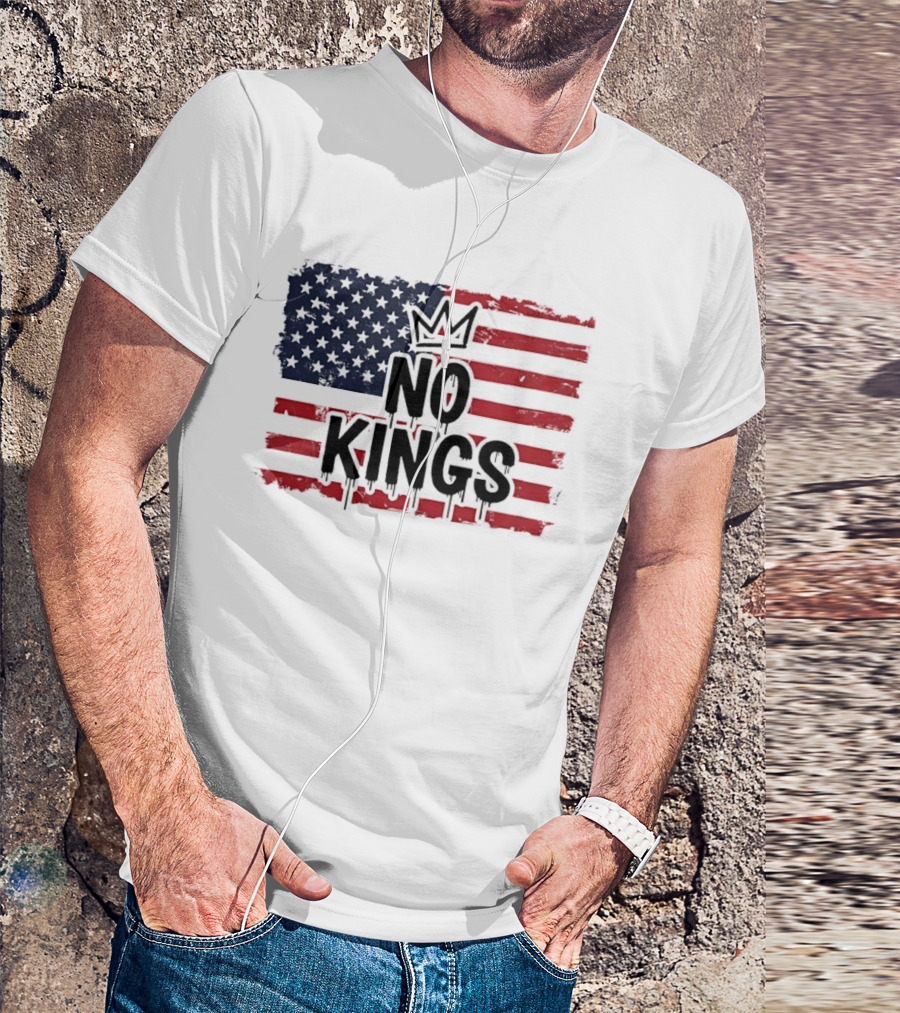 No Kings In America US Flag With Crown Melting Effect T-Shirt