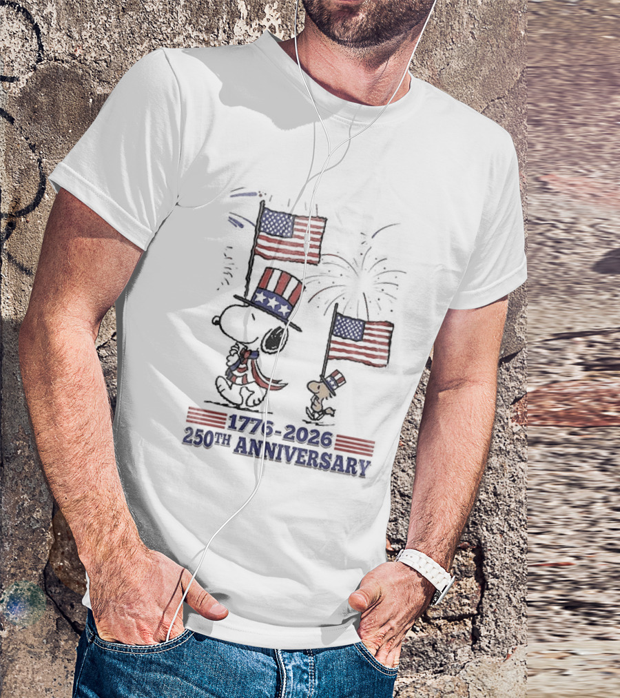 Snoopy 1776 2026 USA 250th Anniversary Celebration With Flags And Fireworks T-Shirt