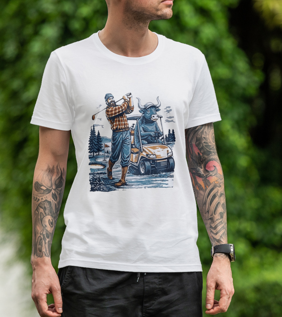 Paul Babe Playing Golf With Bison Driving A Golf Cart T-Shirt