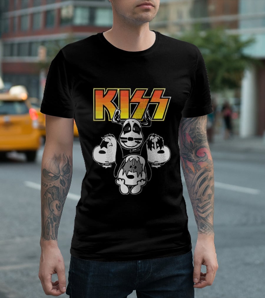 Kiss X Peanuts Snoopy Shout It Out Loud Collaboration Featuring Iconic Characters T-Shirt