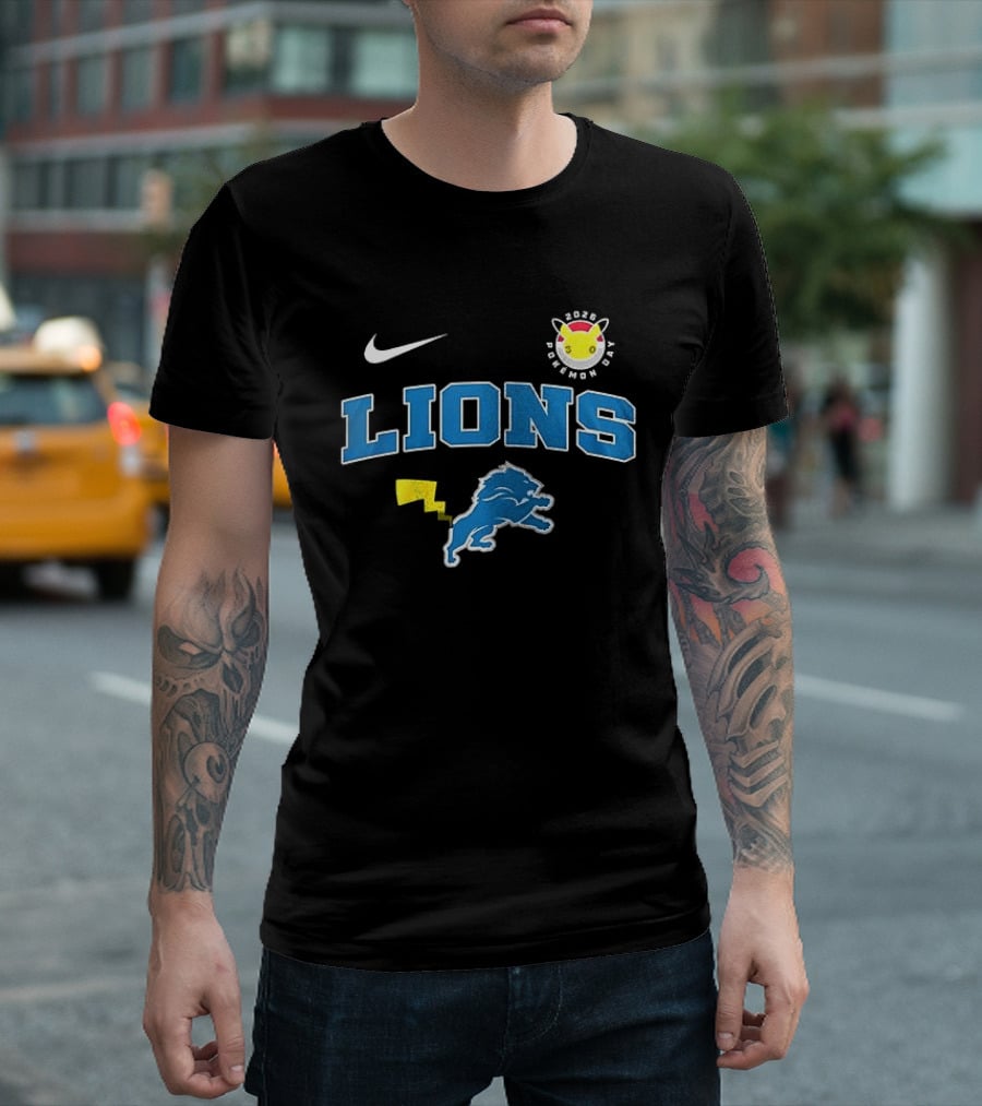Nike Detroit Lions Pikachu Pokemon Day 2023 Anniversary T-Shirt