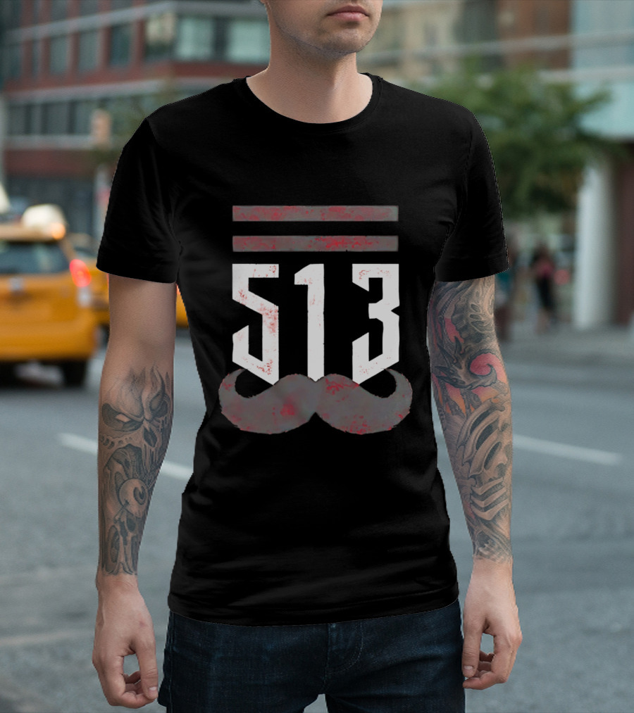 The 513 Stache Cincinnati Baseball Moustache T-Shirt