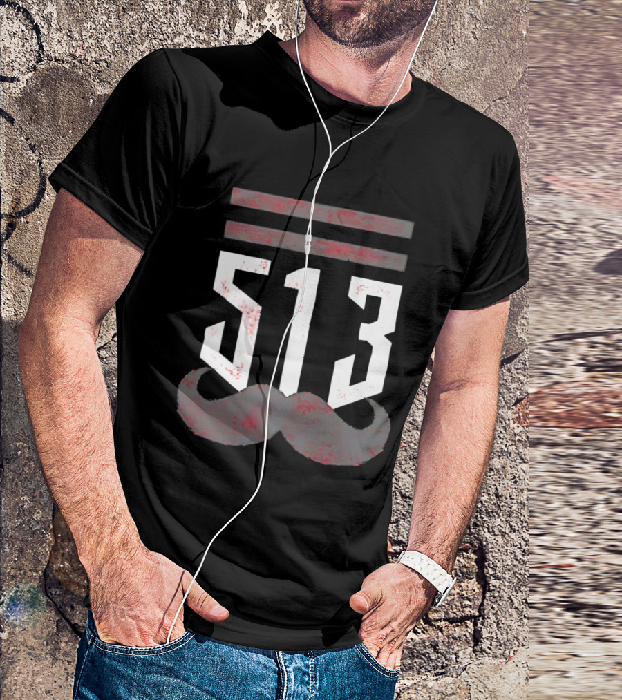 The 513 Stache Cincinnati Baseball Moustache T-Shirt