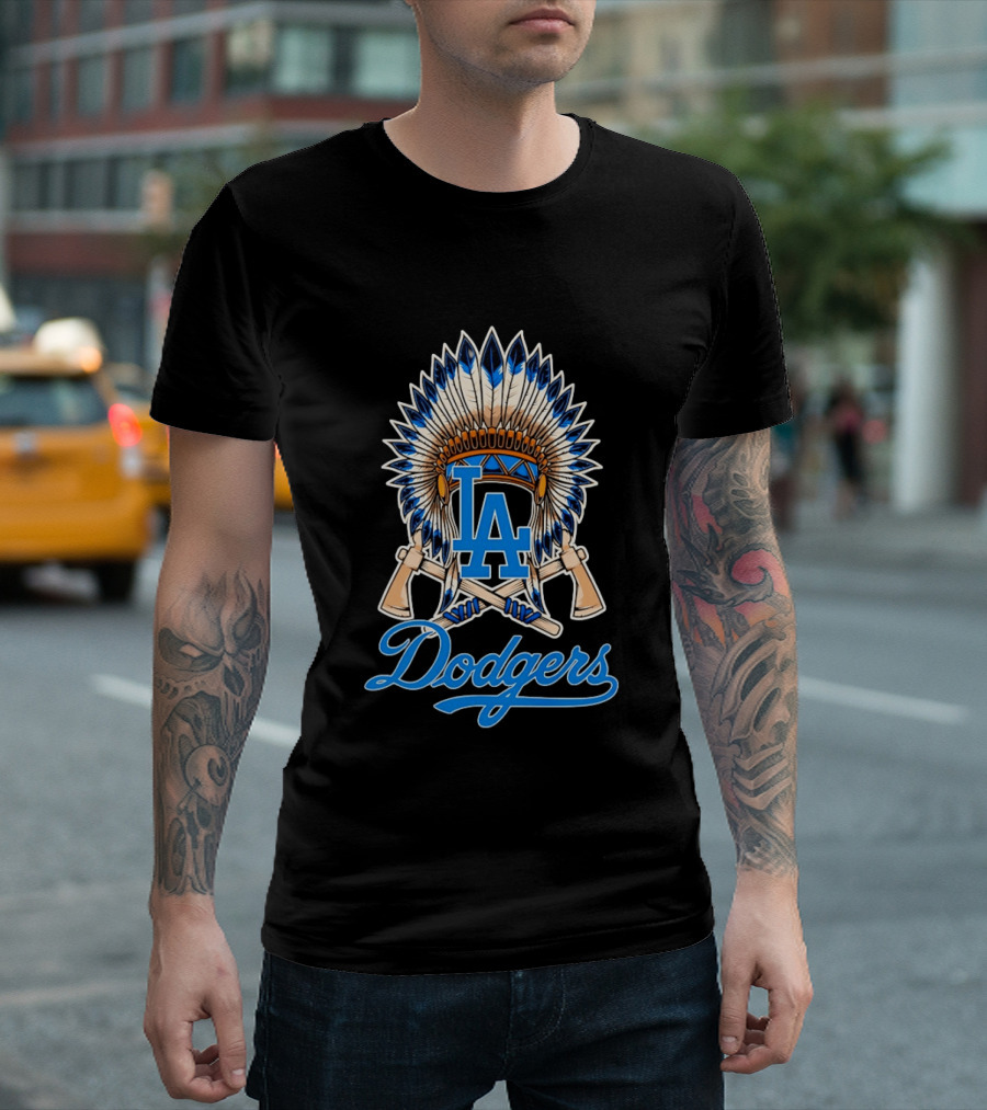 Los Angeles Dodgers Native American Headdress LA T-Shirt
