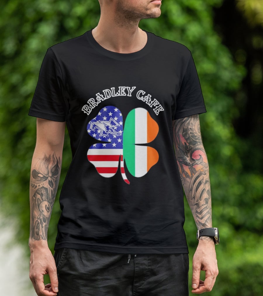 Bradley Cafe Providence RI Est 1937 Four Leaf Clover American Irish Flag T-Shirt